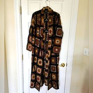 Zara KNIT Limited Edition Patchwork Long Duster Cardigan M Medium Multi Chunky
